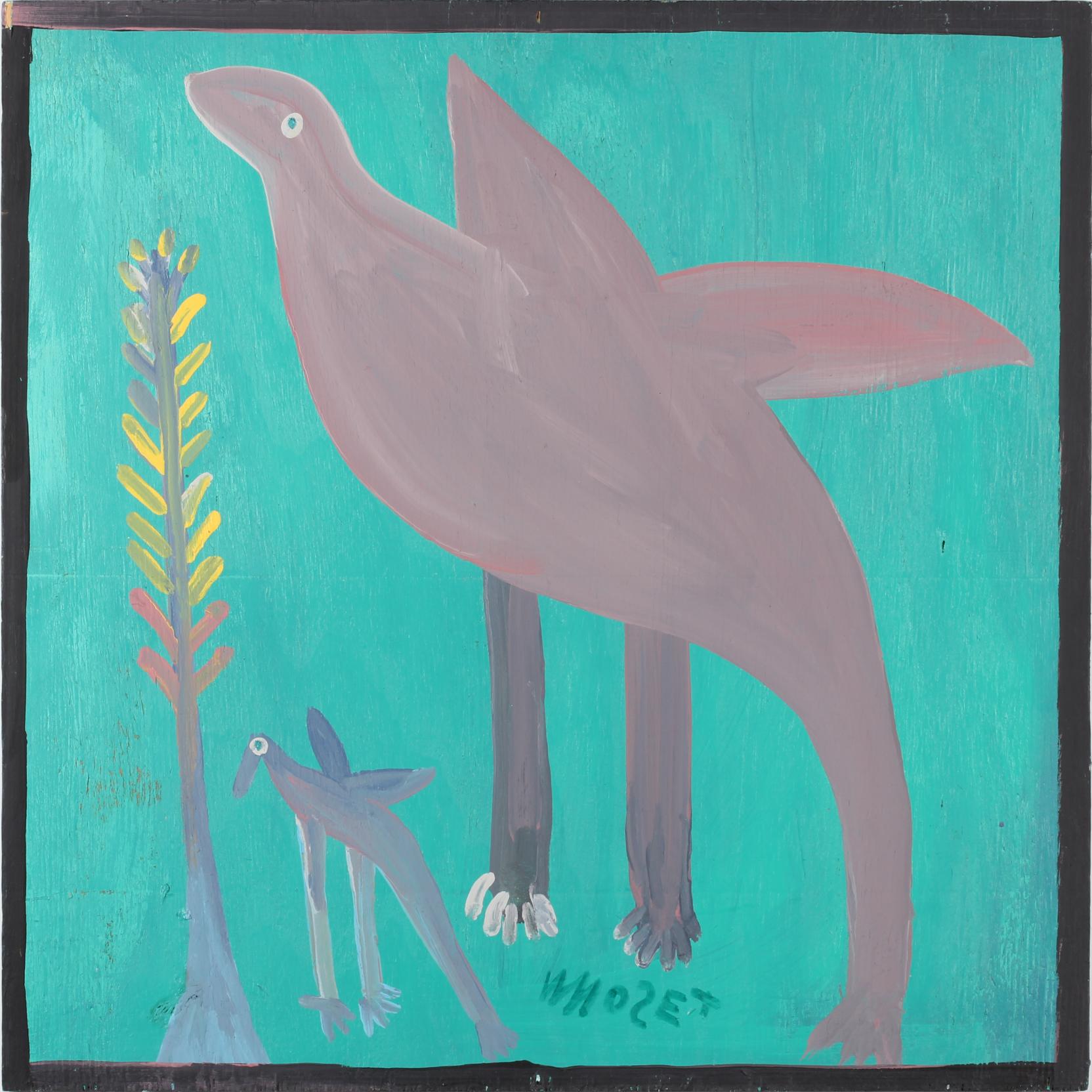 Appraisal: Mose Tolliver Am - Two Birds house paint on plywood