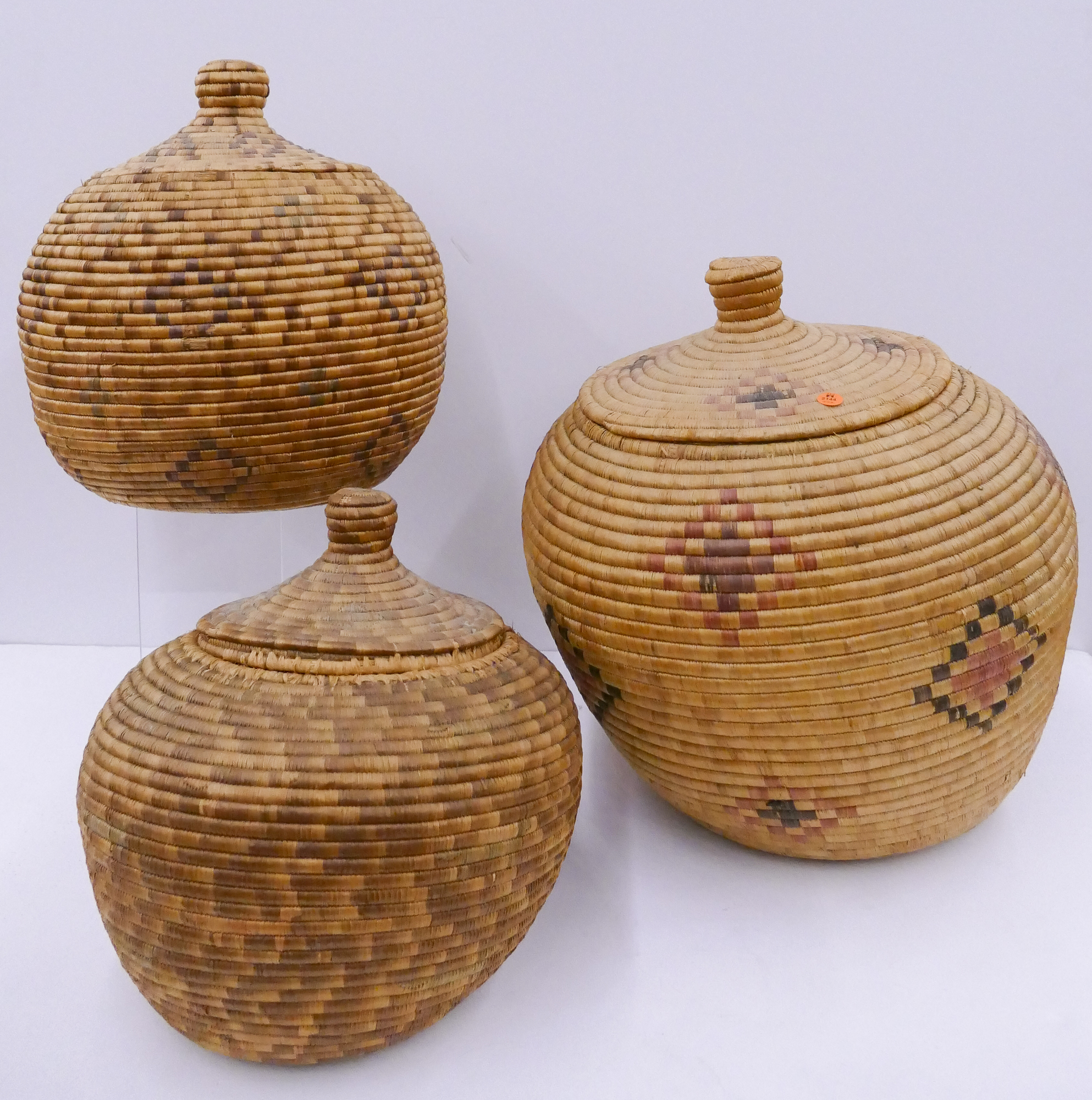 Appraisal: pc Old Alaskan Large Covered Indian Baskets- largest ''