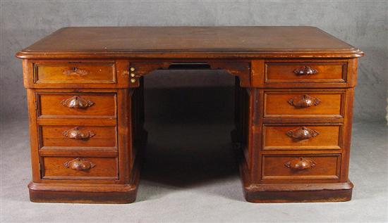 Appraisal: Walnut Pedestal Desk Turn-of-the-Century Three piece construction Left pedestal with