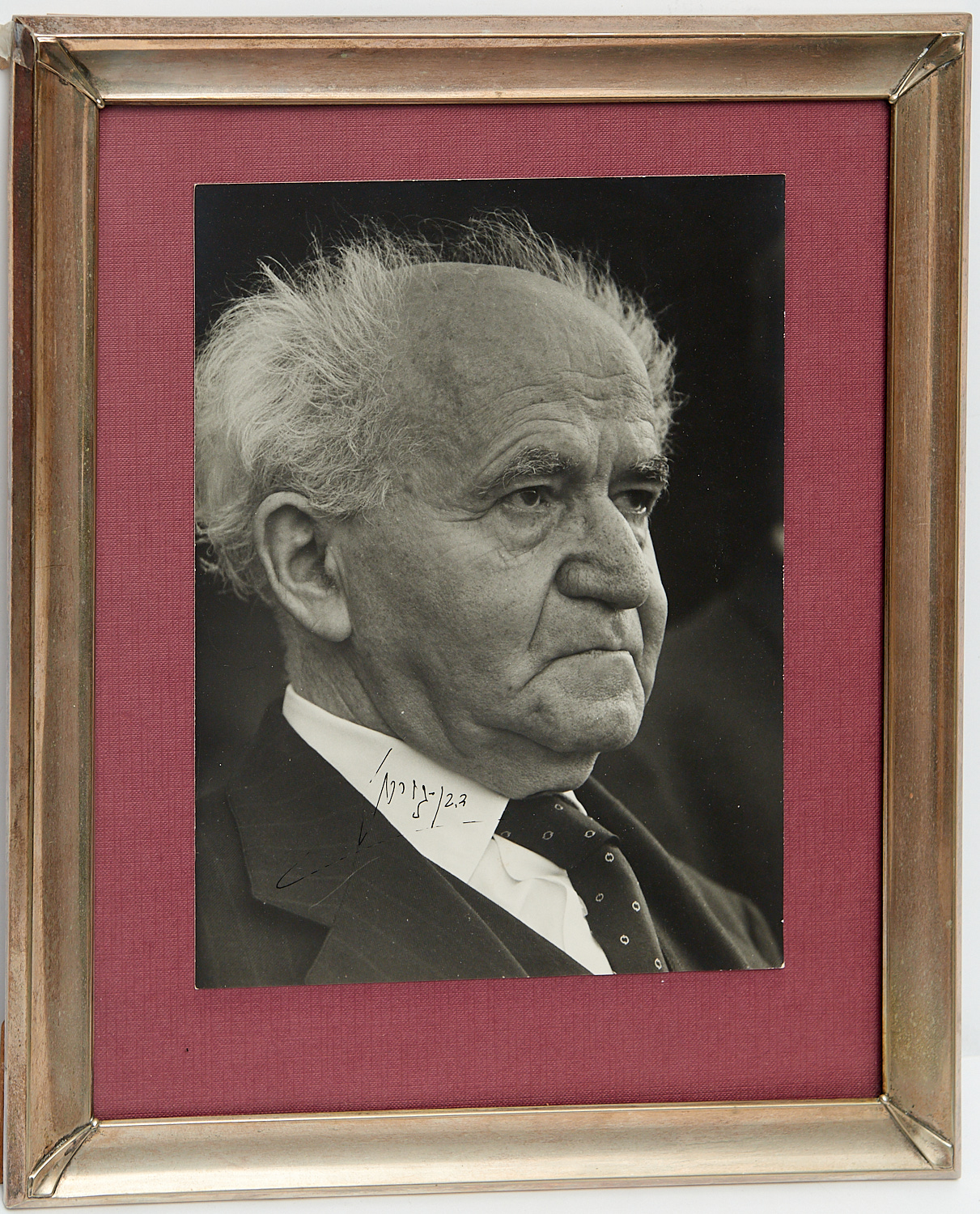 Appraisal: DAVID BEN-GURION AUTOGRAPHED PHOTO Black and white photo with matte