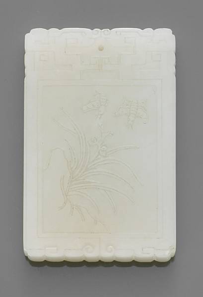 Appraisal: A white jade plaque Of rectangular shape the plaque decorated