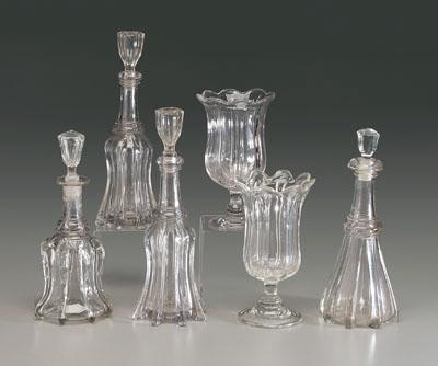 Appraisal: Six pieces th century glass two celery vases scalloped rims