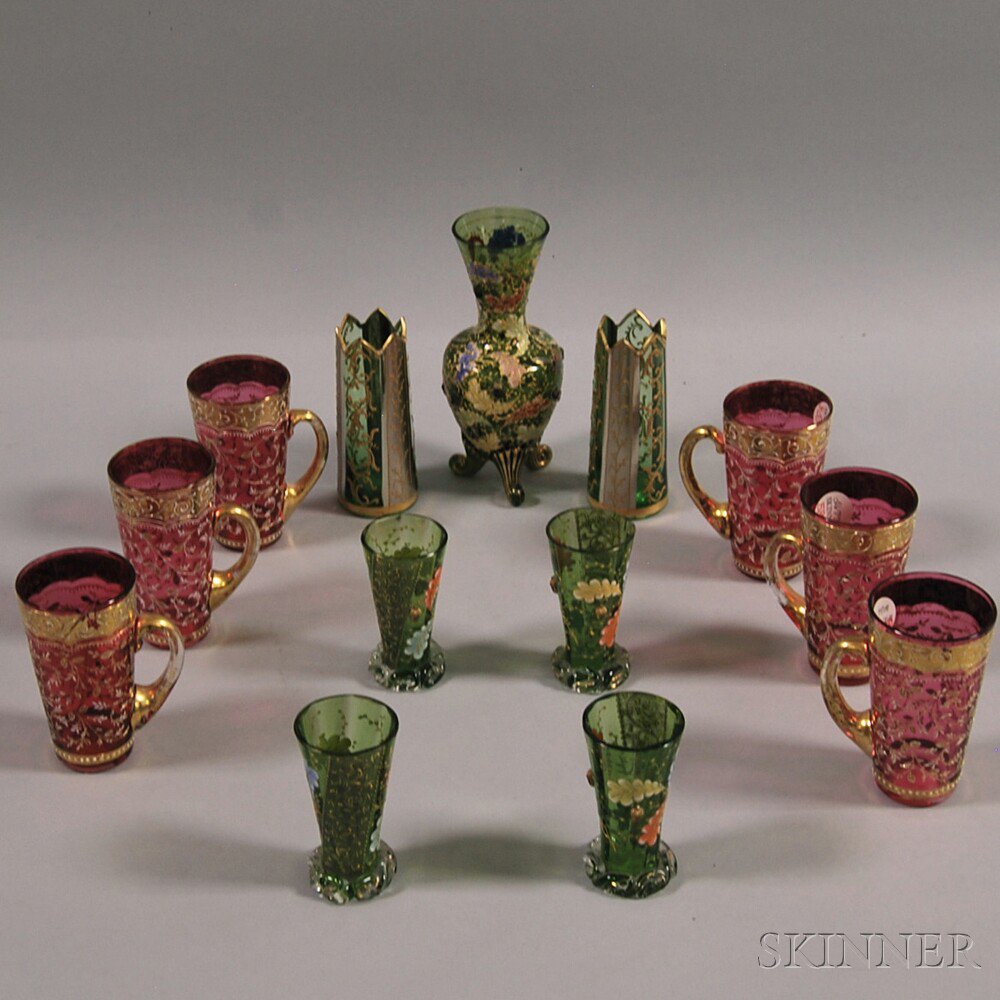 Appraisal: Thirteen Pieces of Moser-type Glass late th century a set