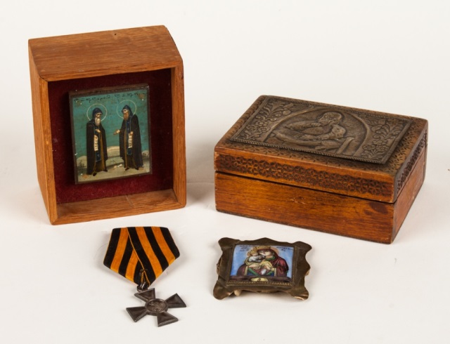 Appraisal: Four assorted Russian items th century items include miniature painted