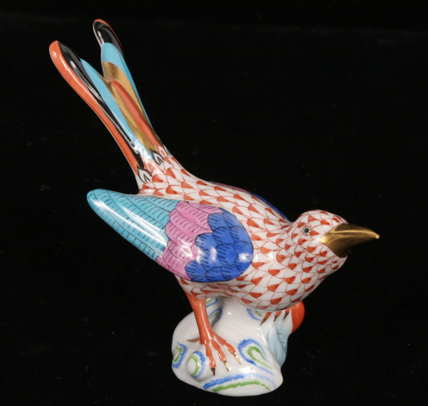 Appraisal: Herend porcelain hand painted bird fishnet pattern and gilt accents