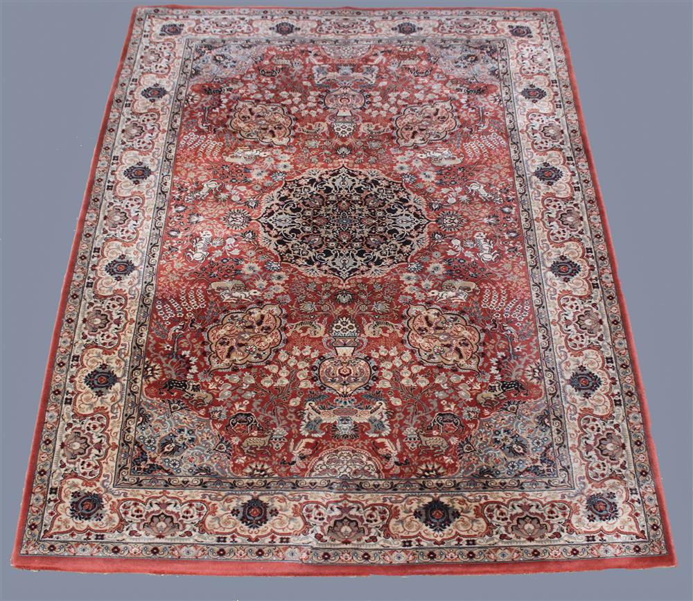 Appraisal: INDIAN MACHINE MADE TABRIZ STYLE ORIENTAL WOOL RUG EN SUITE