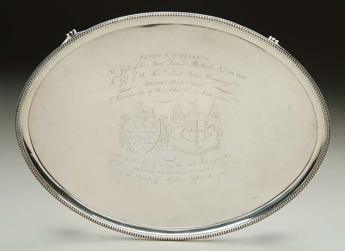 Appraisal: GEORGE III SILVER SALVER Joseph Heriot London Beaded rim enclosing