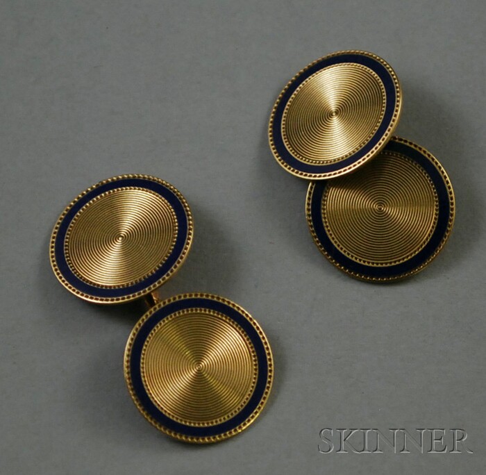 Appraisal: Pair of kt Gold and Blue Enamel Disc Cuff Links