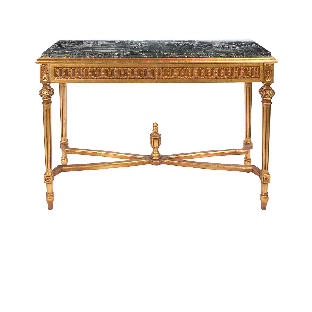 Appraisal: Louis XVI Style Gold Painted Console The green and white