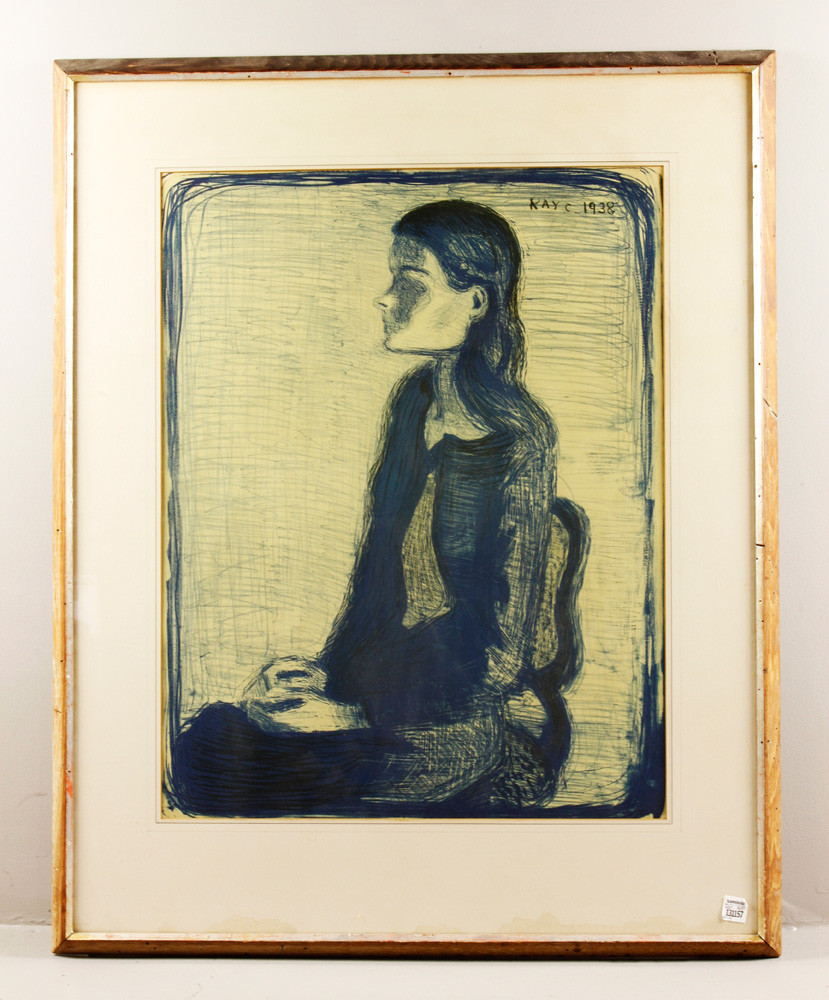 Appraisal: - Christensen Seated Woman Lithograph Kai Christensen Danish - seated