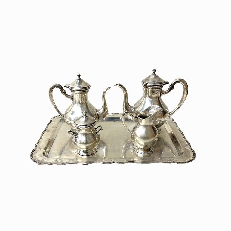 Appraisal: Sterling Silver Tea Set Serving Tray Sterling Silver Tea Set