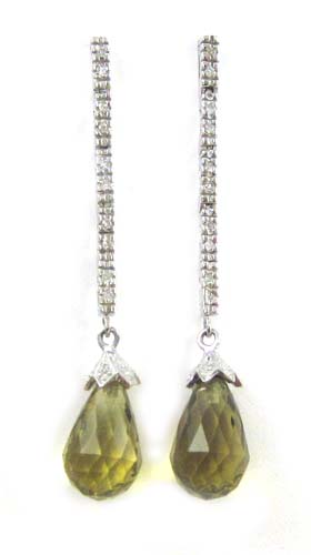 Appraisal: PAIR OF GREEN QUARTZ AND DIAMOND EARRINGS each k white