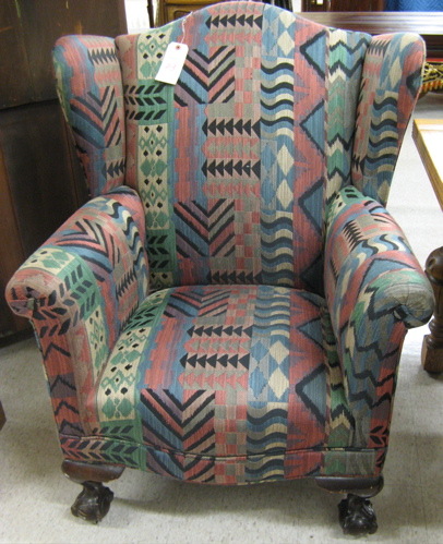 Appraisal: CHIPPENDALE STYLE WINGBACK ARMCHAIR American early th century with later