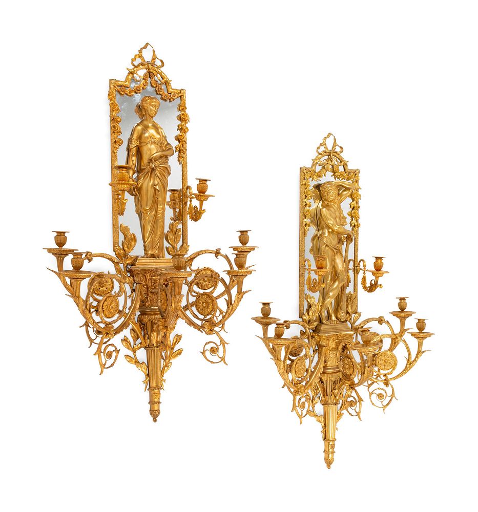 Appraisal: A Pair of Large Louis XVI Style Mirrored Gilt Bronze