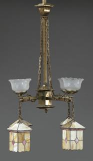 Appraisal: Arts and Crafts Brass Four Light Gasolier c Arts and