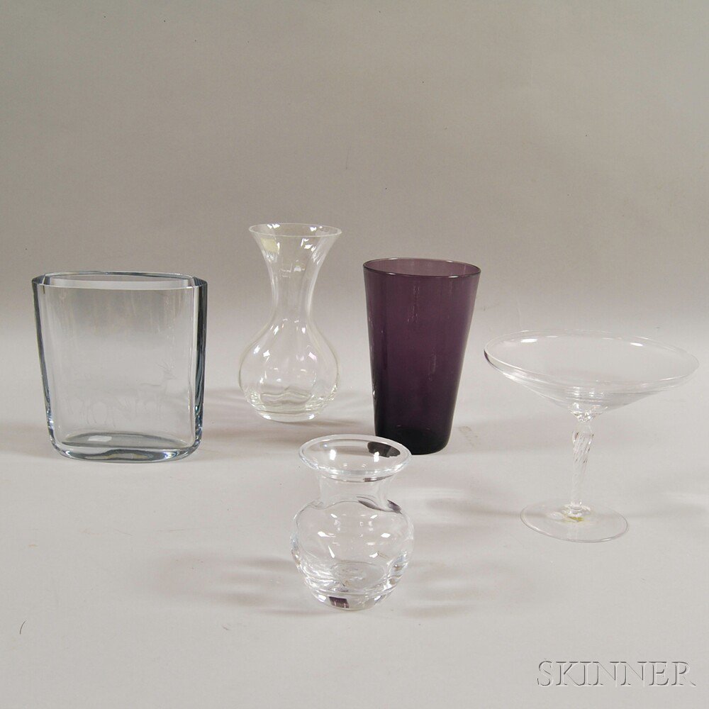 Appraisal: Five Assorted Glass Vases and Compotes Simon Pearce and Wedgwood