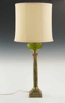 Appraisal: A Green Onyx Lamp Base with Ormolu Mounts and Green