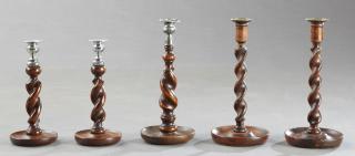 Appraisal: Group of Five English Carved Oak Rope Twist Candle Group