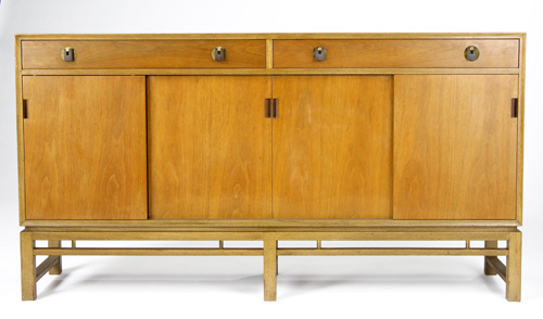 Appraisal: EDWARD WORMLEY DUNBAR Walnut and mahogany sideboard with wooden drop