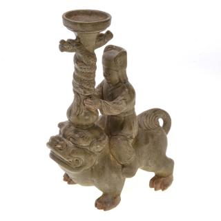 Appraisal: Chinese earthenware figural joss stick holder Chinese earthenware figural joss