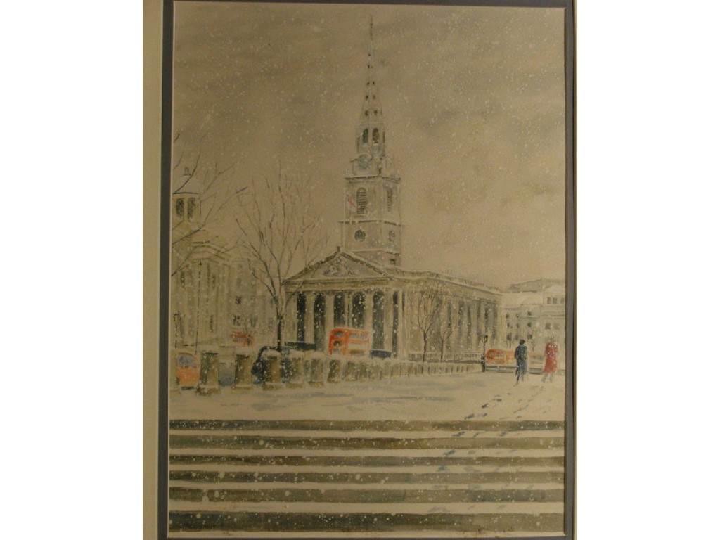 Appraisal: J Burrows A London scene in the snow body colour