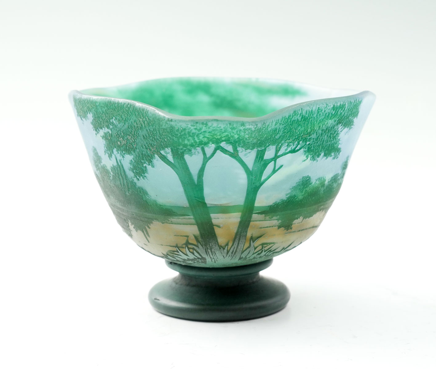 Appraisal: DAUM NANCY SPRING SCENE ART GLASS BOWL Daum Nancy cameo