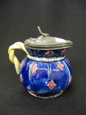 Appraisal: Majolica Pottery Creamer Pewter Hingedlid '' th century