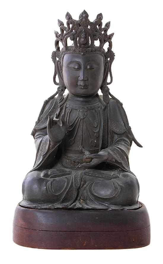 Appraisal: Chinese bronze Buddha mid Qing dynasty possibly a bodhisattva crowned