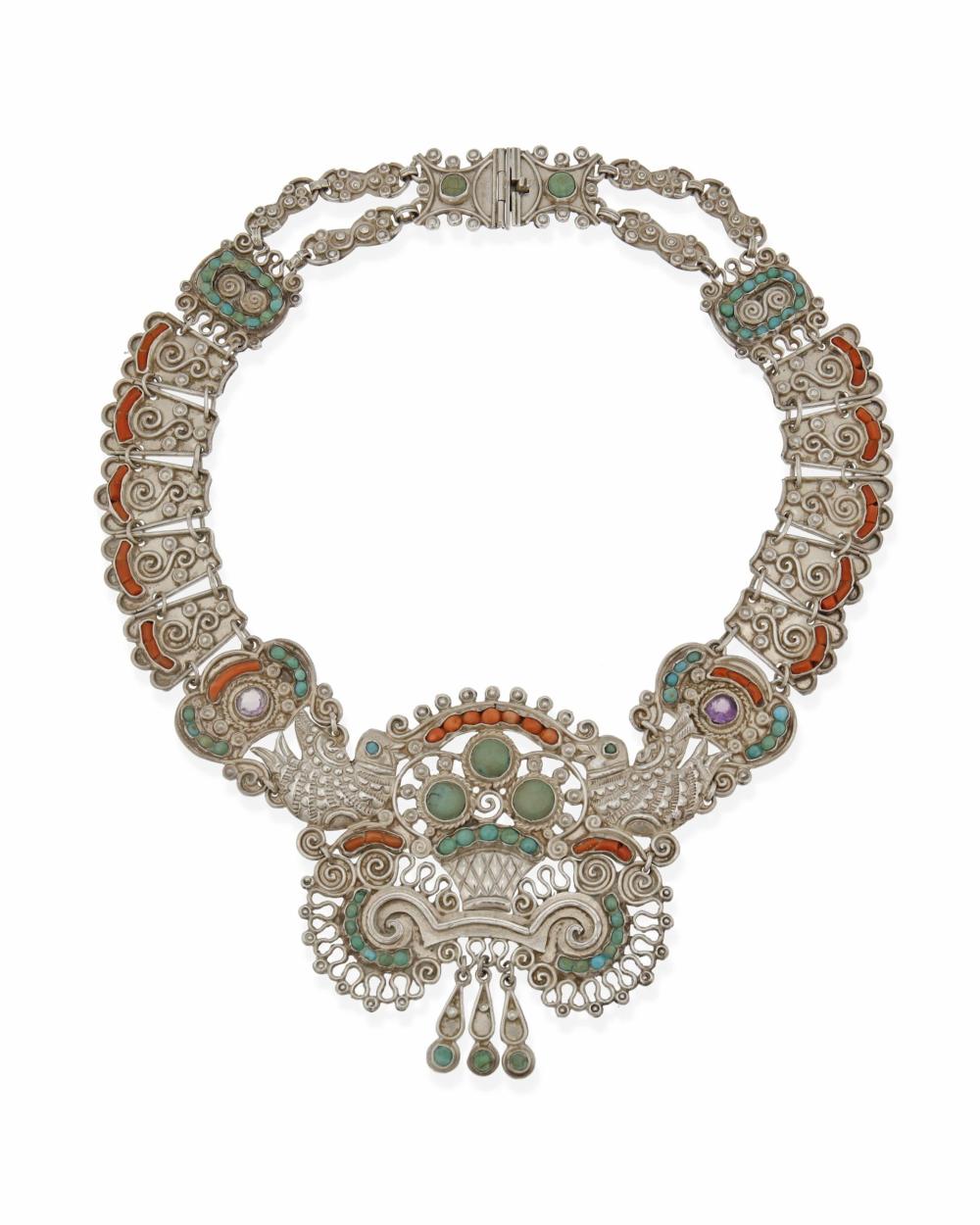 Appraisal: Matilde Poulat c -d Mexican A Matl silver and gem-set