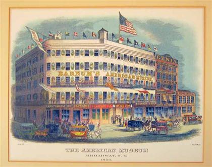 Appraisal: piece Hand-Colored Wood Engraving The American Museum Broadway N Y