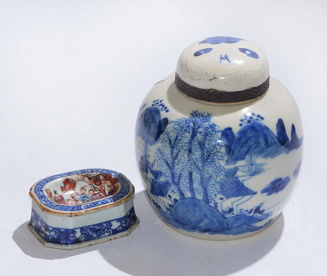 Appraisal: A CHINESE PORCELAIN SALT painted with Mandarin figures cm and