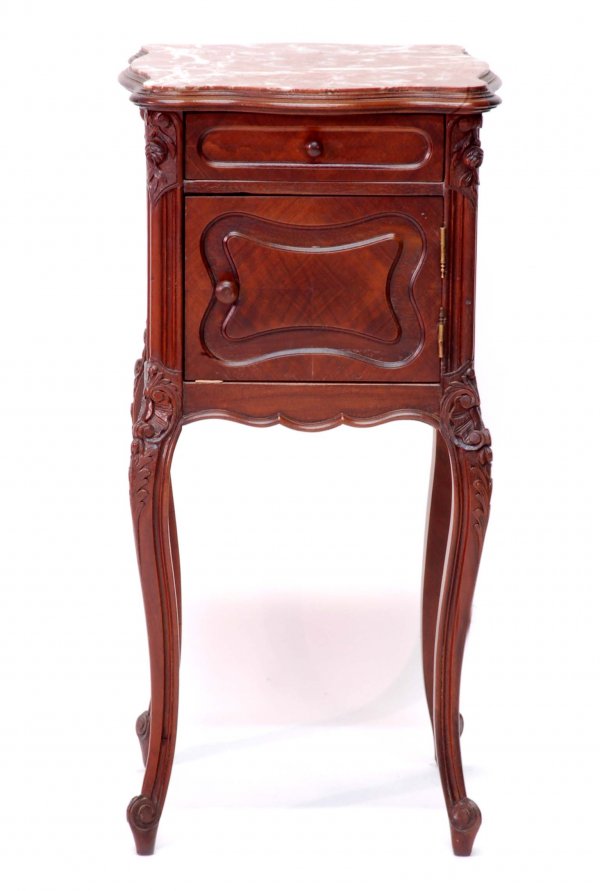 Appraisal: Nightstand Single carved drawer over single door Rose marble top