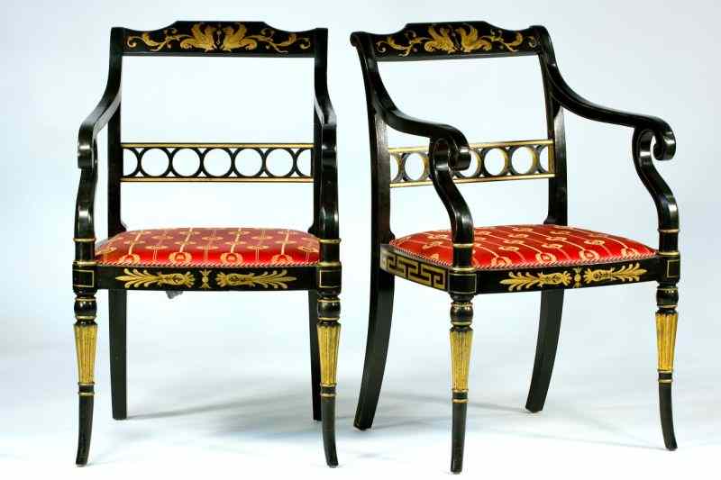 Appraisal: Pair of Neo-Classical Style Arm Chairs ebonized and gilt wood