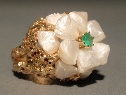 Appraisal: Rare Mississippi fresh water pearl and emerald ring c in