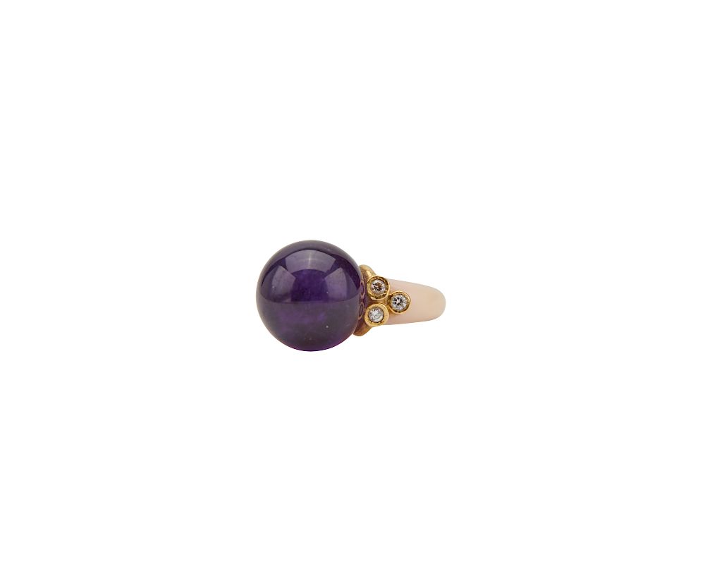 Appraisal: K Gold Amethyst Coral and Diamond Ring K Gold Amethyst