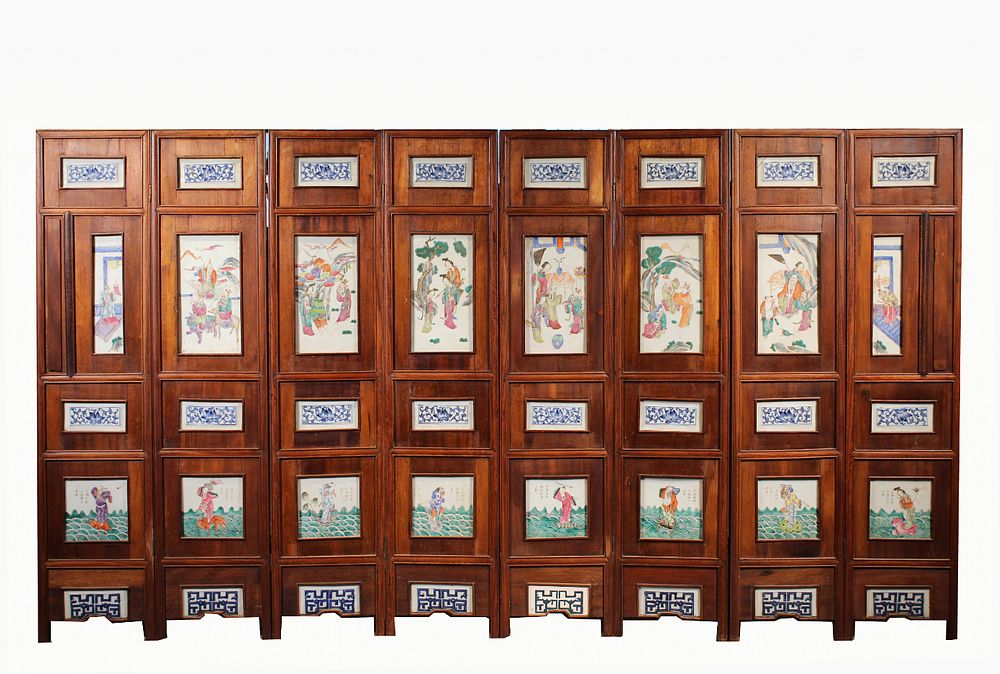 Appraisal: Qing -Panel Chinese Porcelain Folding Screen Qing -Panel Chinese Painted