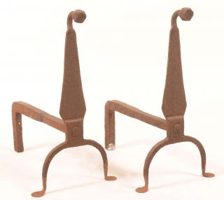 Appraisal: Pair of Late th Early th Century Iron Andirons Faceted