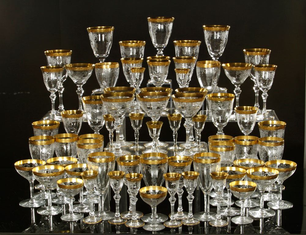 Appraisal: - Tiffin Etched and Gilt Partial Service Fifty-eight piece partial