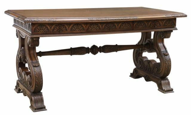 Appraisal: Renaissance Revival walnut library table late th c rectangular top