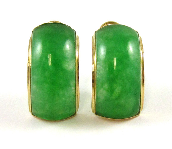 Appraisal: PAIR OF GREEN JADE AND FOURTEEN KARAT GOLD EARRINGS in