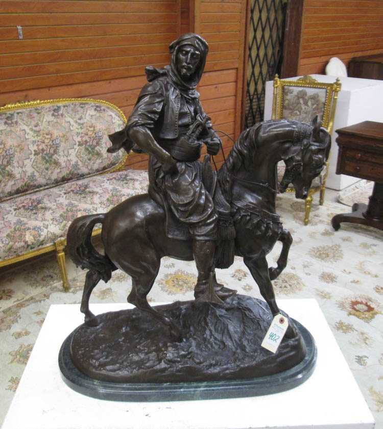 Appraisal: AFTER ANTOINE-LOUIS BARYE FRENCH - BRONZE SCULPTURE Arab on horseback