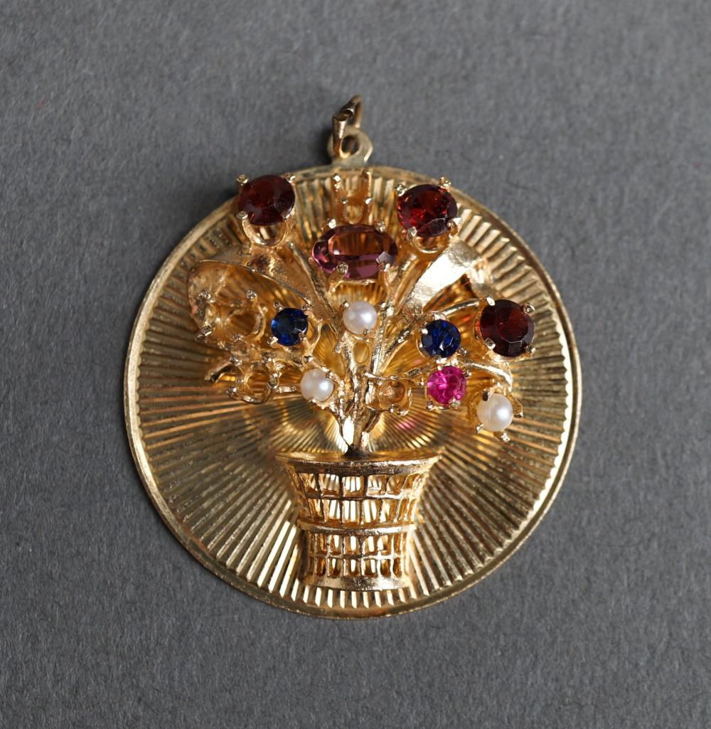 Appraisal: -KARAT YELLOW-GOLD AND GEM SET BASKET OF FLOWERS PENDANT GROSS