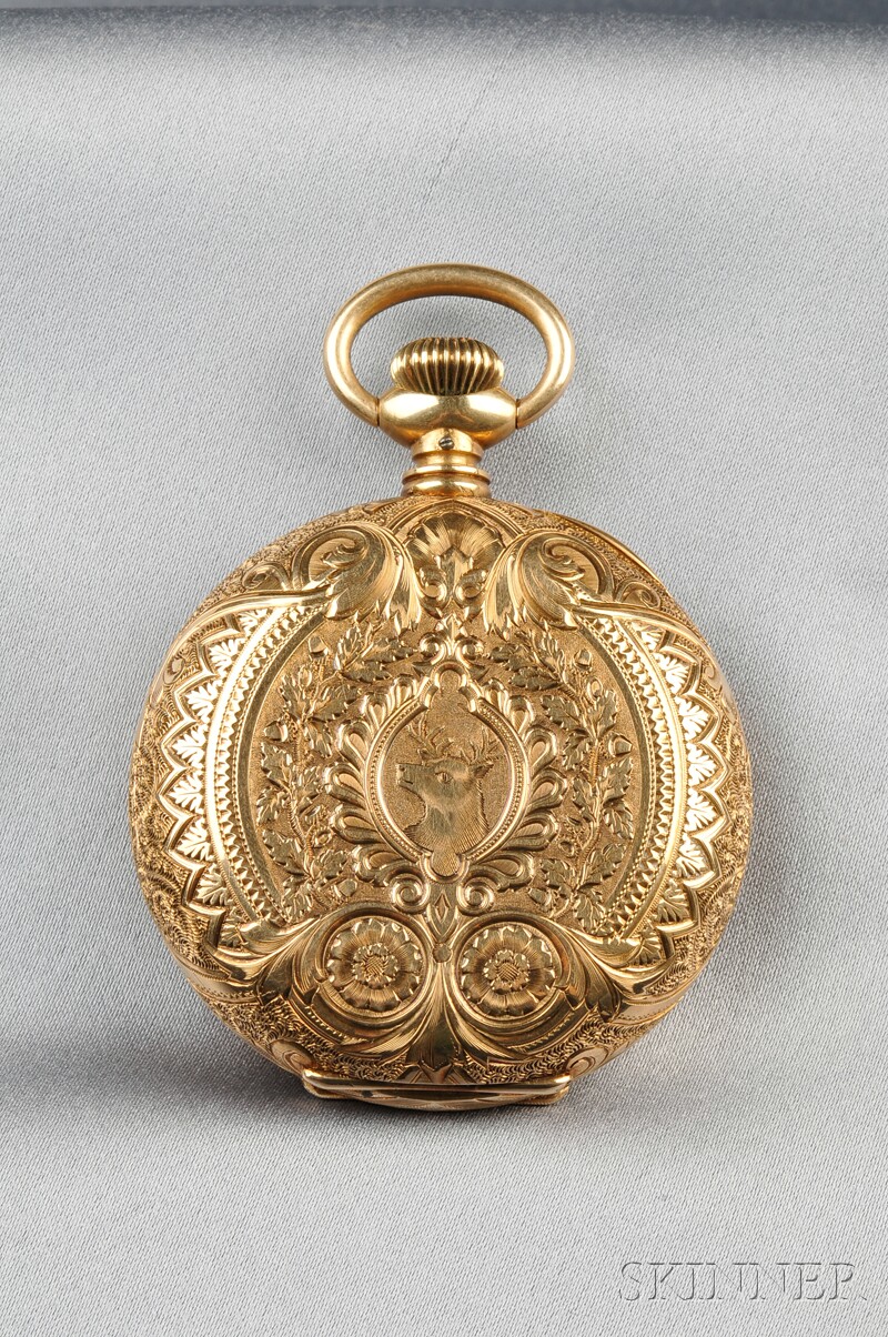 Appraisal: kt Gold Hunting Case Pocket Watch Waltham the white enamel