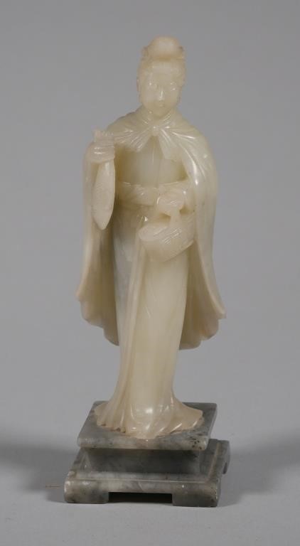 Appraisal: Vintage carved pale jade stone figure of woman holding a