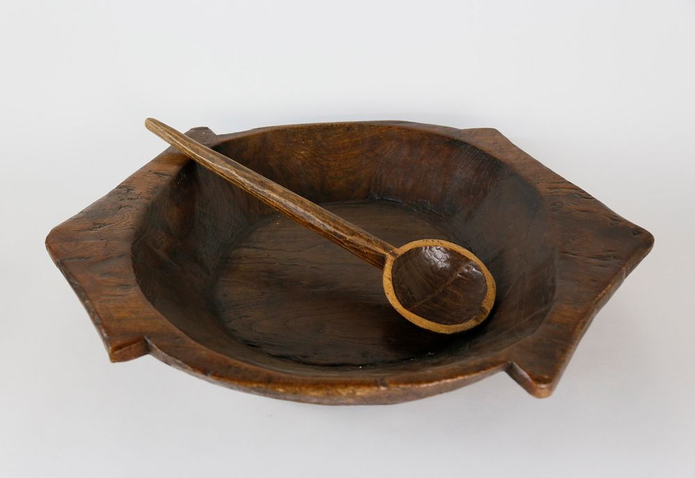 Appraisal: Large Carved Wood Serving Bowl and Spoon Large Carved Wood