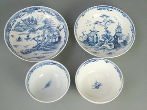 Appraisal: Two blue and white tea bowls and saucers one decorated