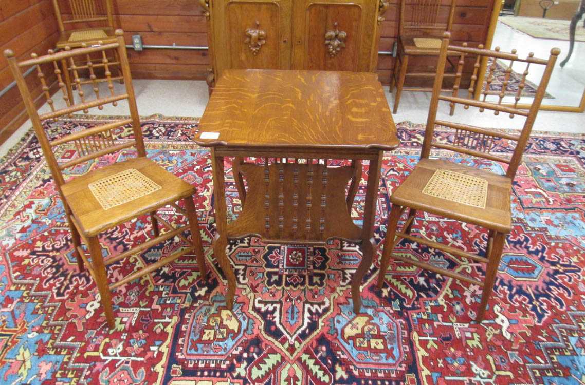 Appraisal: SQUARE OAK CARD TABLE AND FOUR CHAIRS American c Table