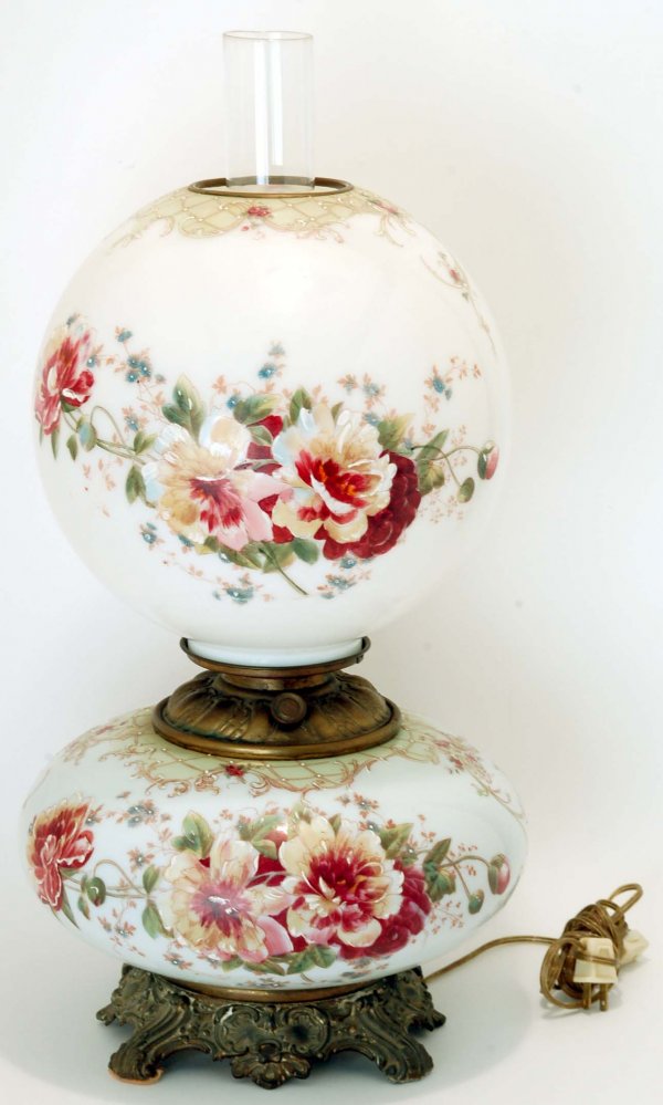 Appraisal: Large Gone with the Wind lamp White milk glass round