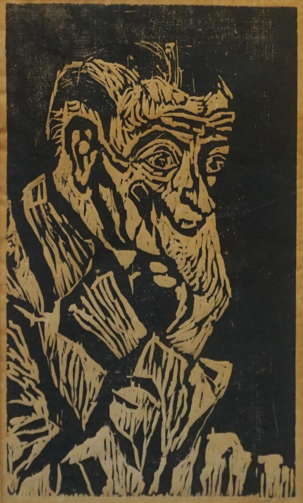 Appraisal: D BOOTH OLD MAN WOODBLOCK PRINT SIGNED L R FRAME