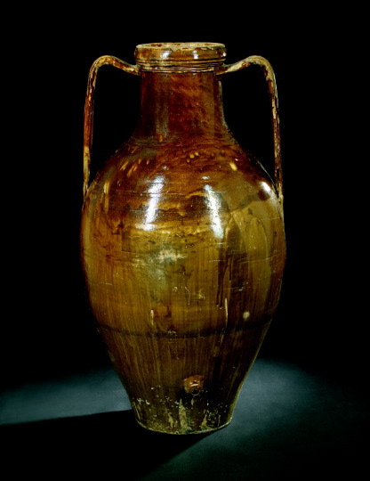 Appraisal: Monumental Provincial Tobacco-Glazed Terra Cotta Storage Jar late th century